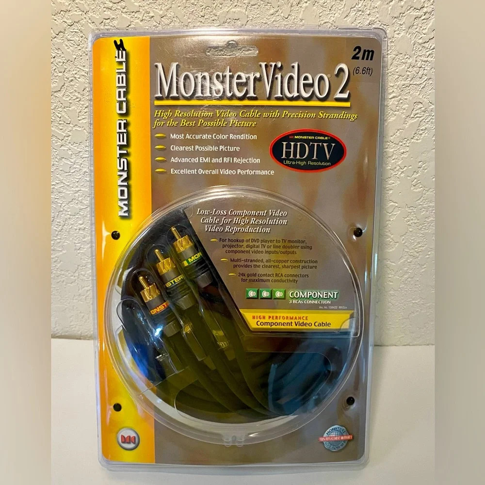 Monster Video 2 Component Cable High Performance HDTV Resolution NEW 6fT DVD TV